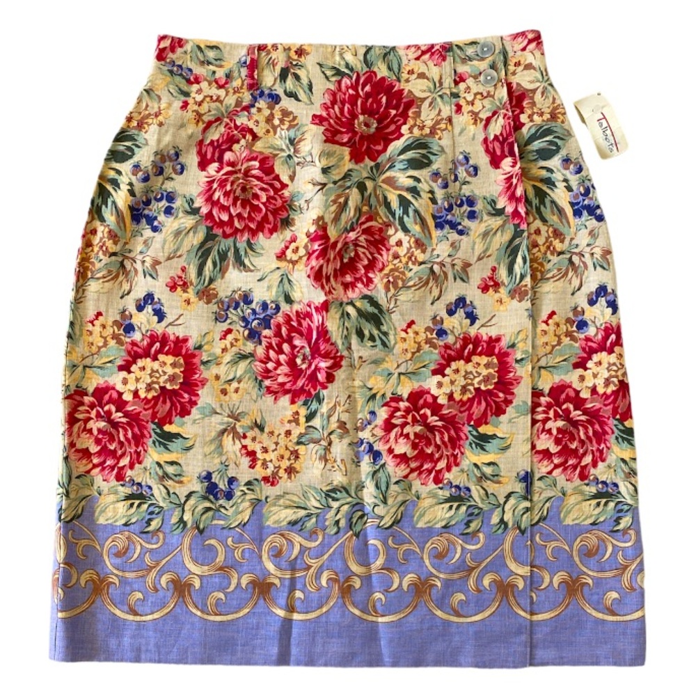 Vintage Talbots Floral Linen Skirt Size 8 Spring Summer Cottagecore Flowers